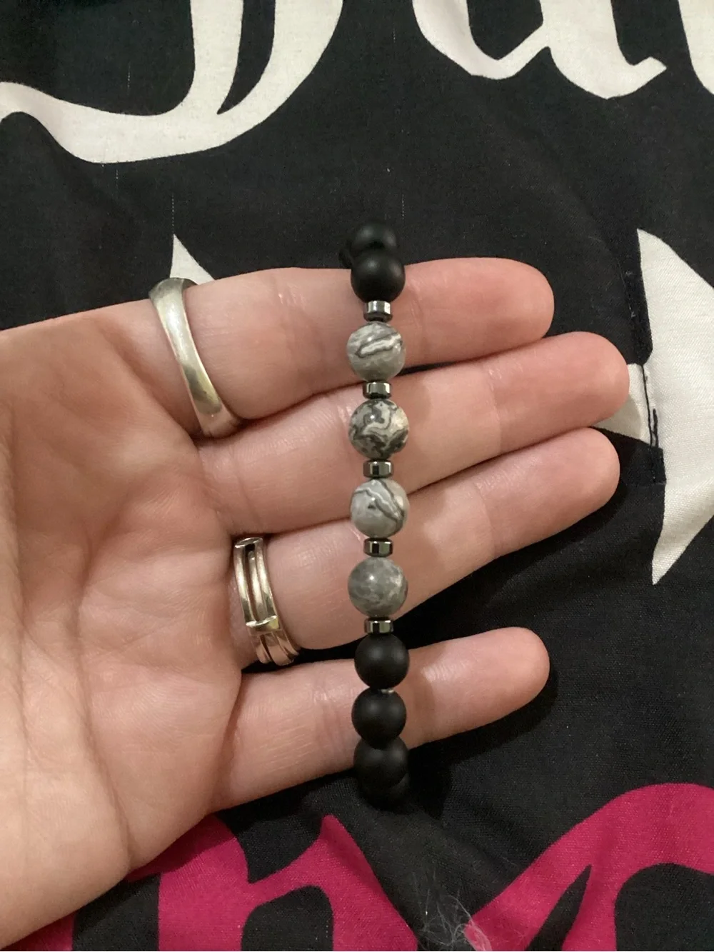 Matte Black & Gray agate Stone Beaded Bracelet